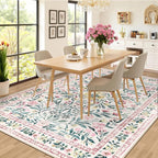 PLHXFR Area Rug Living Room: 5x7 Floral Washable Boho Carpet Pink Green