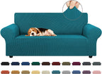 KEKUOU Stretch Loveseat Sofa Cover Slipcover,Couch Covers for 2 Cushion Couch Sofa (55"-78") Furniture Protector Sofa with Elastic Bottom for Kids,Dog. Jacquard Small Checked (Medium,Peacock Blue)