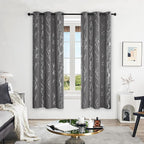 Deconovo Grey Blackout Curtains for Bedroom, Thermal Insulated Soundproof Drapes, Silver Branch Foil Print, 42 x 72 Inches Long, 2 Panels, Machine‑Washable Grommet Window Panel for Living Room Office