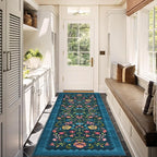 GarveeHome Floral Rug 2.5x8 Runners for Hallways, Boho Kitchen Runner Rugs Non Slip Bath Runners, Vintage Washable Runner Rug for Bedroom, Soft Long Rugs for Entryway Bathroom Laundry Dorm, Blue
