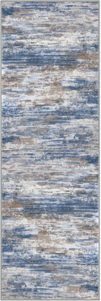 KOZYFLY Modern Abstract Hallway Runner Rug, 2.6x8 Washable Rug Runner Non-Slip Soft Striped Kitchen Runner Rugs, Print Blue Rust Carpet Runner for Entryway Bathroom Laundry Room Foyer