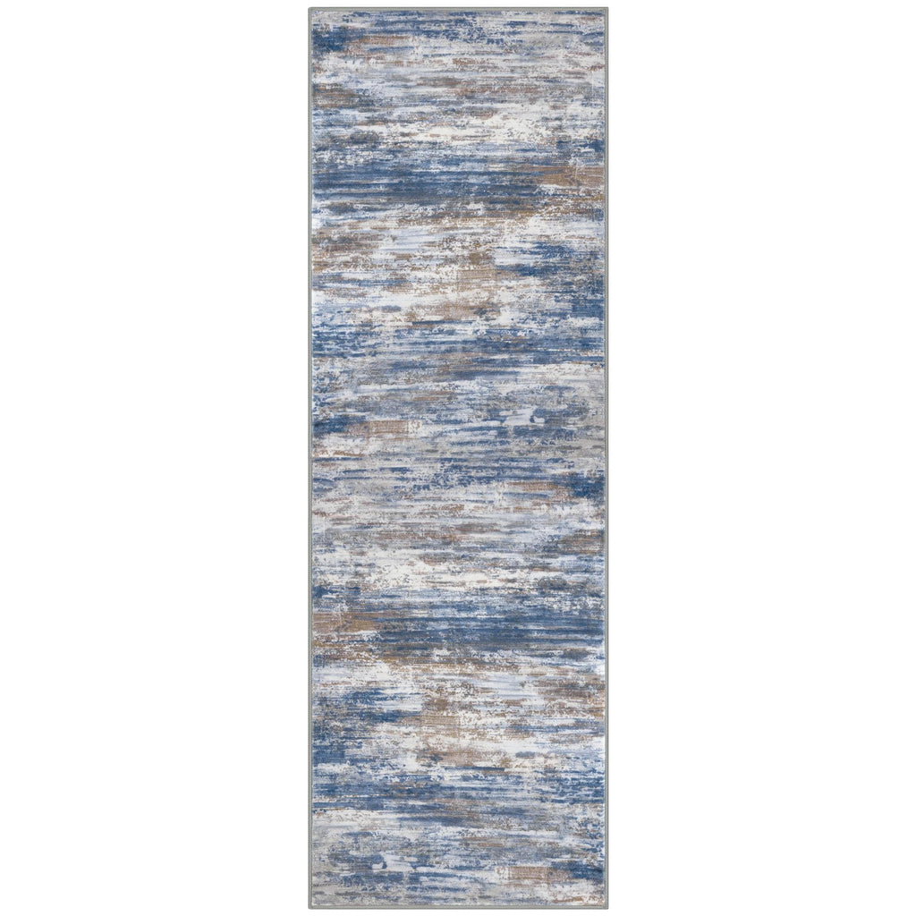 KOZYFLY Modern Abstract Hallway Runner Rug, 2.6x8 Washable Rug Runner Non-Slip Soft Striped Kitchen Runner Rugs, Print Blue Rust Carpet Runner for Entryway Bathroom Laundry Room Foyer