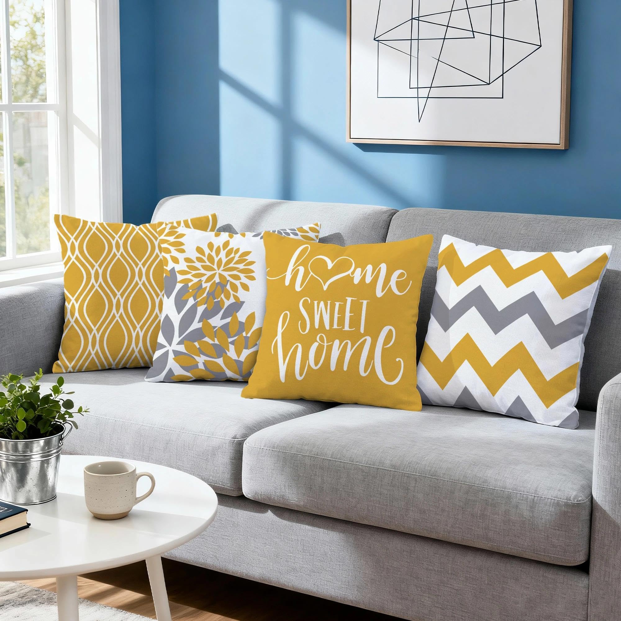 Hexagram Geometric Yellow Pillow Covers 20x20, Decorative Pillow Covers