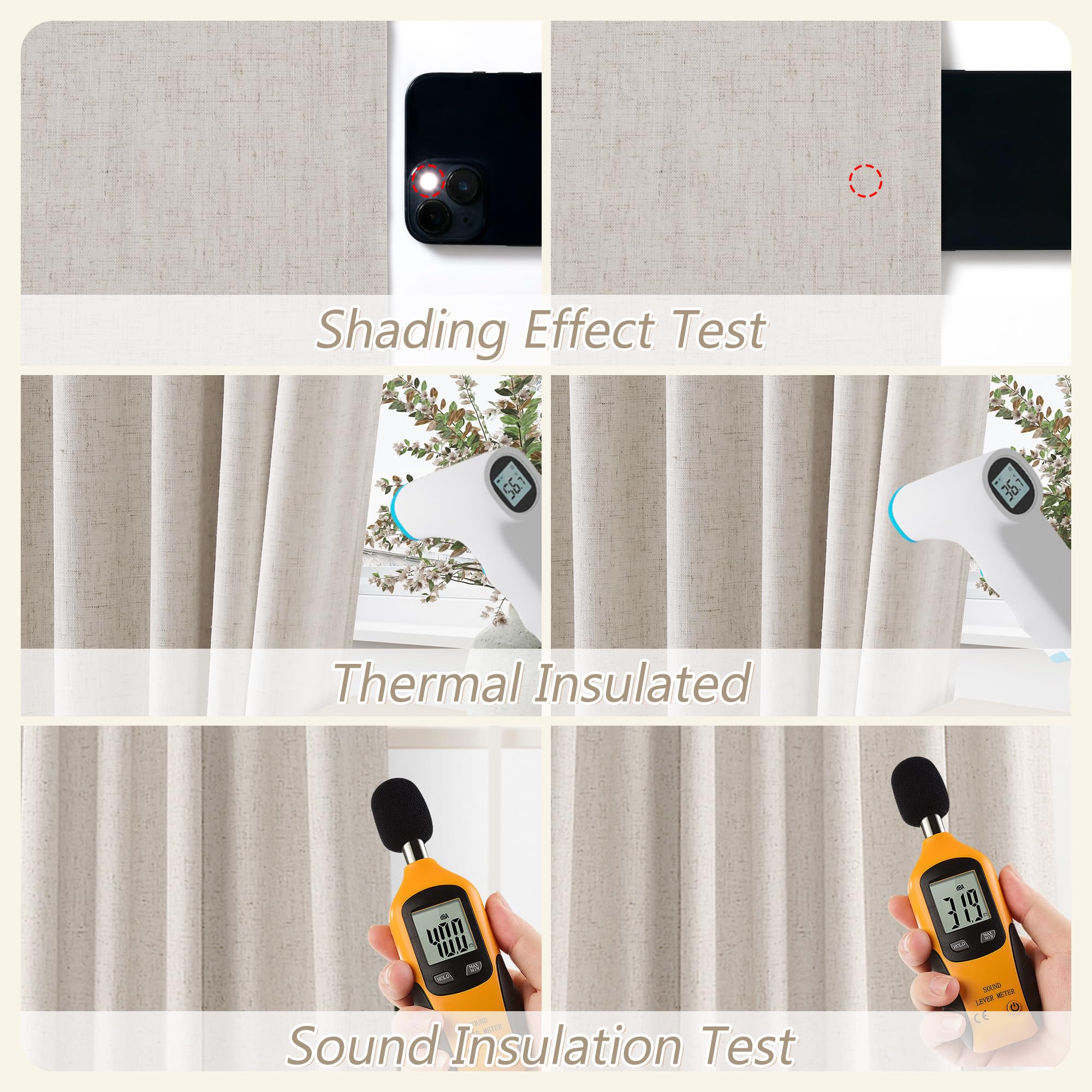 Guken 100% Blackout Curtains 90 Inch Length 2 Panels Set for Living Room Bedroom Back Tab Thermal Insulated Black Out Linen Drapes Room Darkening Window Curtains 90 Inches Long, Sand Beige