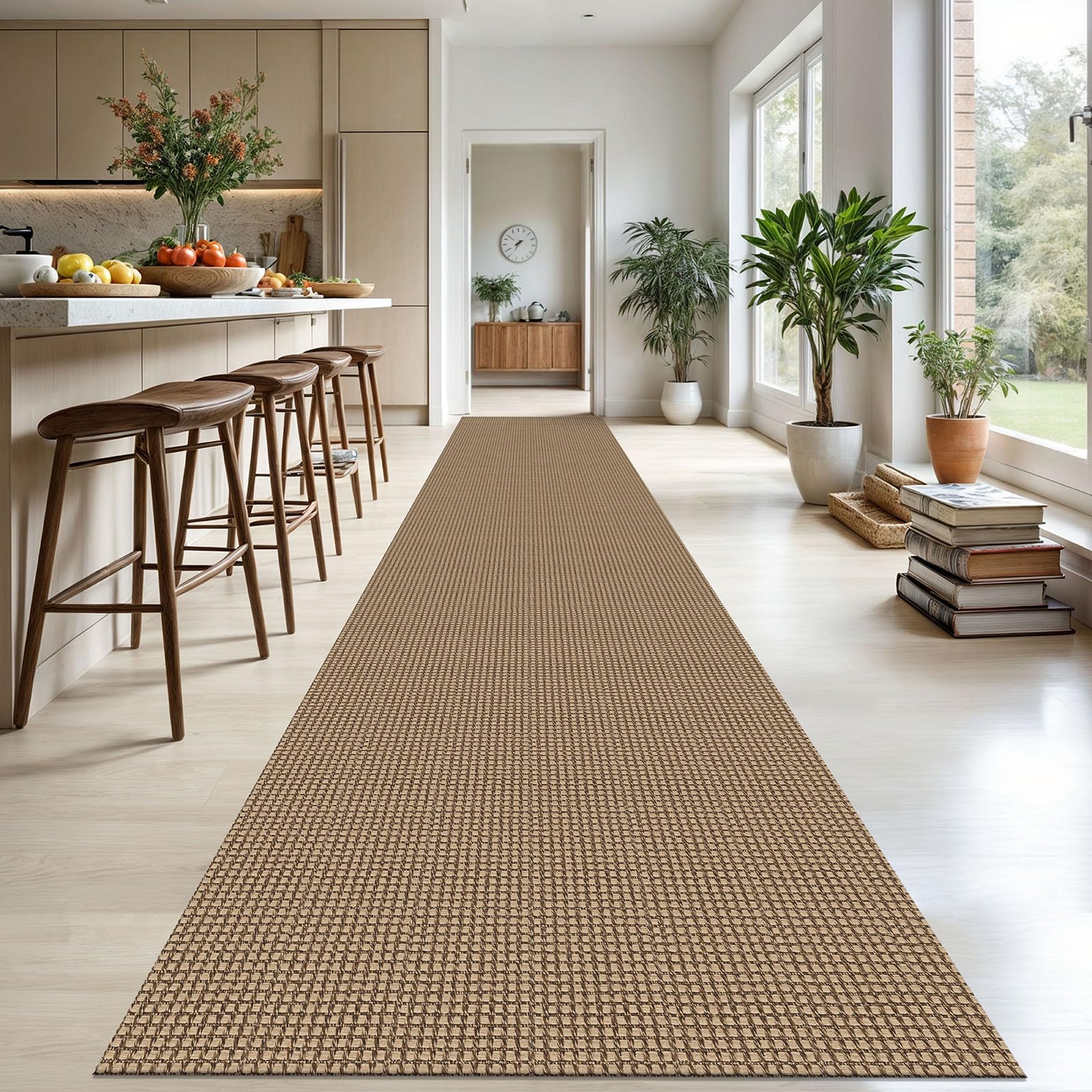 KOZYFLY Extra Long Runners for Hallways 3x20 ft Washable Kitchen Runner Non Slip Rubber Backed Hallway Rug Cotton Entryway Runner Rug Floor Carpet for Indoor Hall, Kitchen, Stair, Tan/Orange/Brown