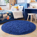 Quntue 5'x5' Blue Round Rug for Bedroom, Ultra Soft Fluffy Circle Rug for Kids Girls Boys Room, Cute Shag Rugs for Living Room Playroom Teen Room Home Decor Rug