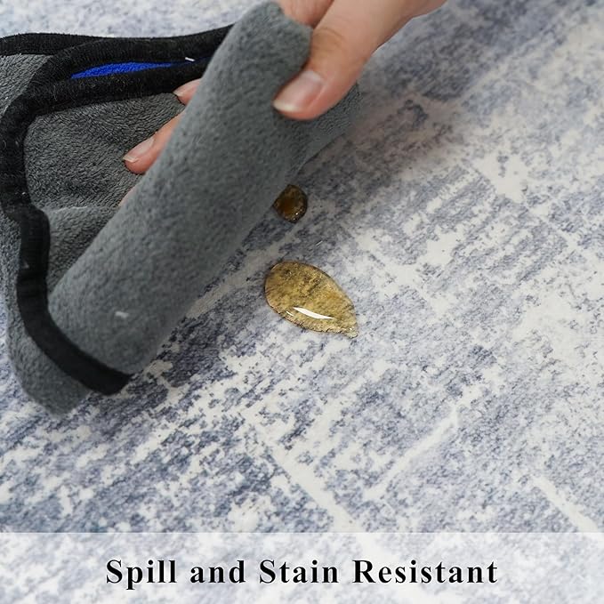 2x6 Non-Slip Entryway Area Rugs: Washable Stain Resistant Kitchen Carpet Low Pile Printed Doormat Soft Nursery Runner Vintage Abstract Floor Mat for Hardwood Bedroom Home Decor for Family(2x6,Blue)