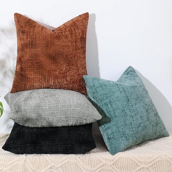 decorUhome Neutral Grey Chenille Euro Sham Throw Pillow Covers 22x22 Set of 2 Textured Soft Cozy Slubby Couch Pillow Covers Modern Farmhouse Boho Decorative Pillow Cases for Bed Sofa Living Room