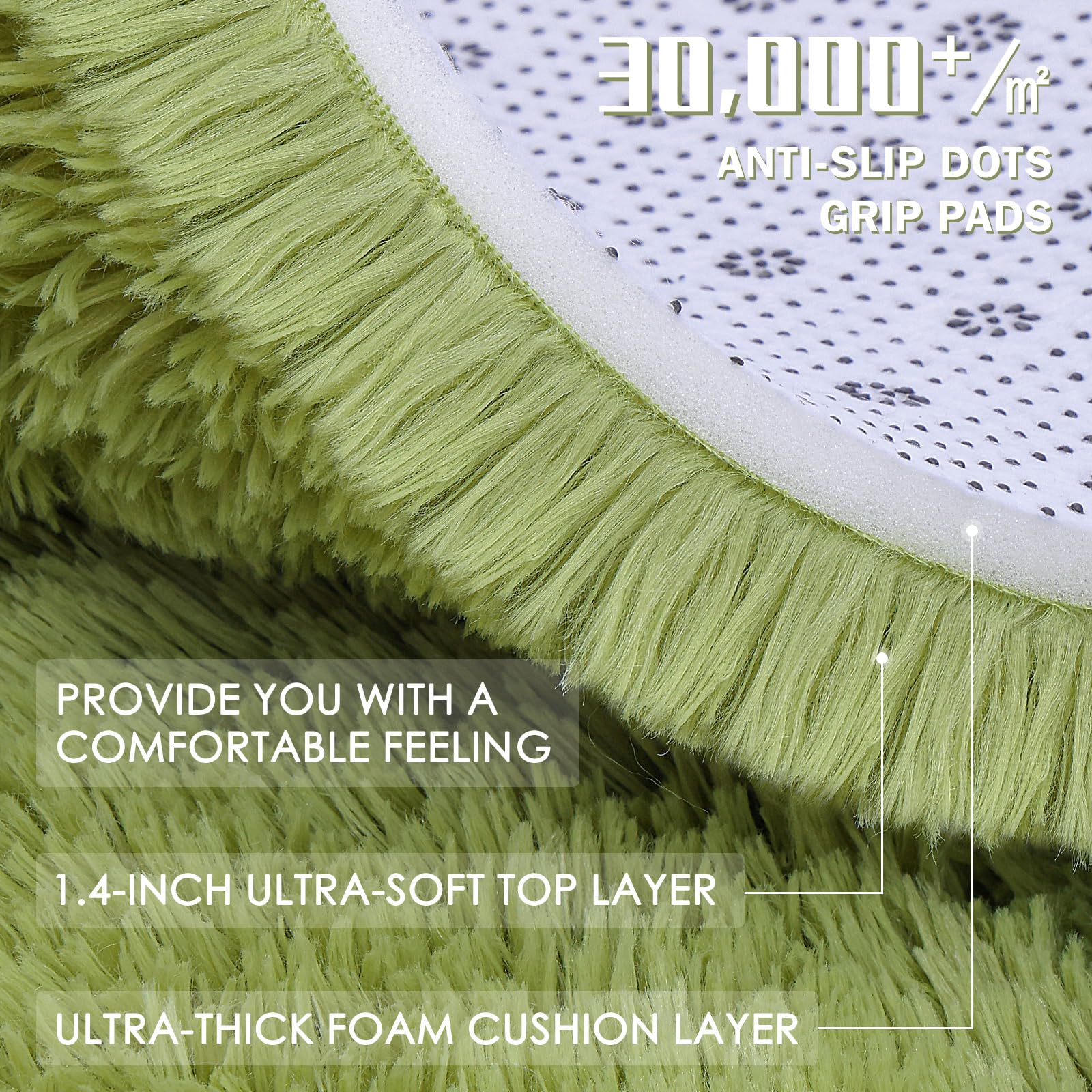 OLANLY 5x8 Machine Washable Large Area Rugs for Living Room, Bedroom, Soft Fluffy Shaggy Bedside Rug, Indoor Floor Carpet for Kids Girls and Boys, Dorms, Nursery, Home Decor Aesthetic, Grass Green
