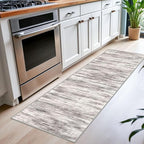 KOZYFLY Modern Abstract Kitchen Runner Rug, 2x6 Washable Rug Runner Non-Slip Soft Striped Hallway Runner Rugs, Grey/Light Beige/Brown Print Carpet Runner for Entryway Bathroom