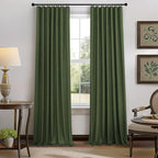 Pitalk Olive Green Blackout Curtains 63 Inch Length 2 Panel for Boys Bedroom Kids Nursery Decorative Linen Room Darkening Grass Forest Green Curtains Sound Draft Cold Heat Light Blocking Retro Vintage