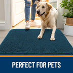 OLANLY Dog Door Mat for Muddy Paws 32x20, Absorbs Moisture and Dirt, Absorbent Non-Slip Washable Doormat, Quick Dry Chenille Mud Mat, Entry Indoor Entryway Carpet for Inside Floor, Atlantic Blue