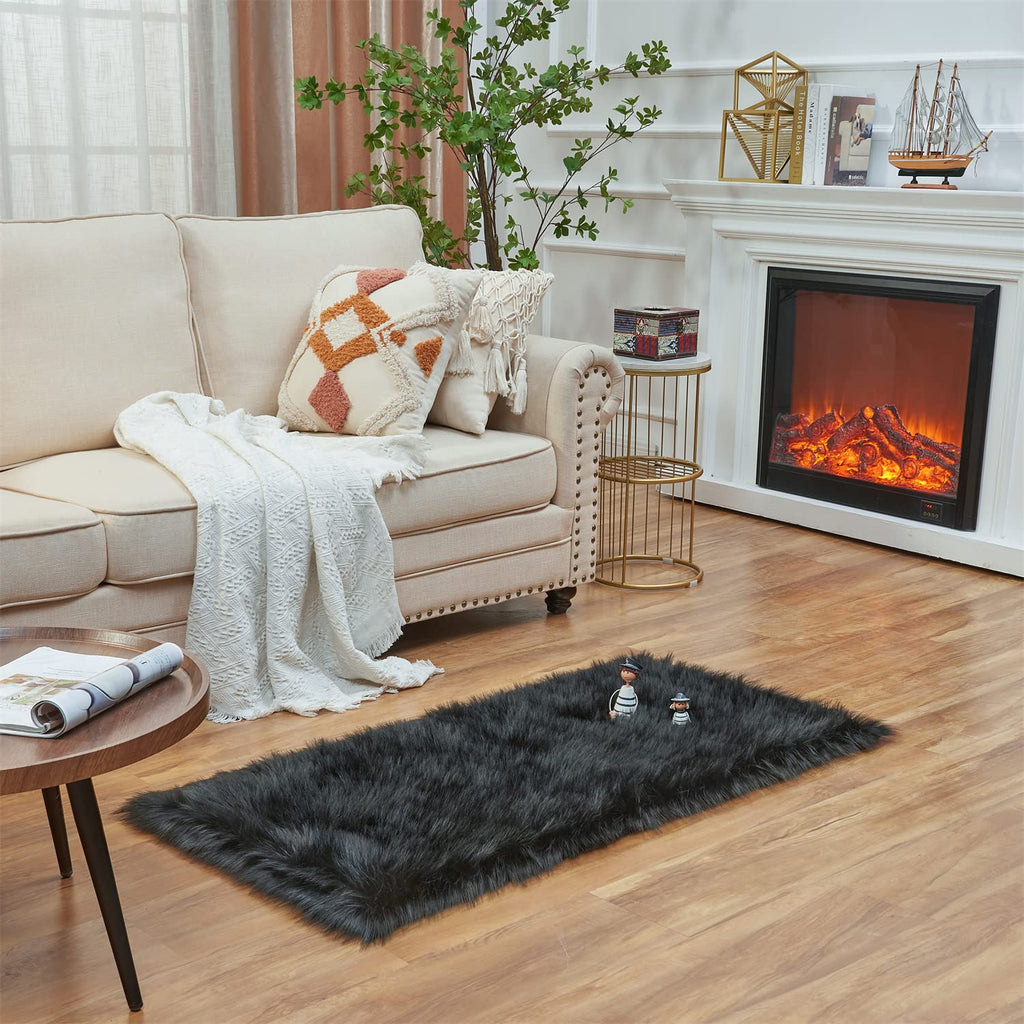 EasyJoy Ultra Soft Fluffy Shaggy Area Rug Faux Fur Rug Chair Cover Seat Pad Fuzzy Area Rug for Bedroom Floor Sofa Living Room (2 x 4 ft Rectangle, Black)