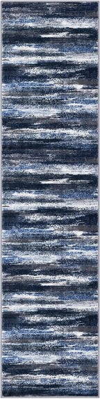 Lansny Modern Abstract Hallway Runner Rug, Navy Blue Washable Kitchen Runner Non-Slip Soft 2x8 Runner Rug Thin Print Faux Wool Carpet for Entryway Bedroom Laundry Room Indoor