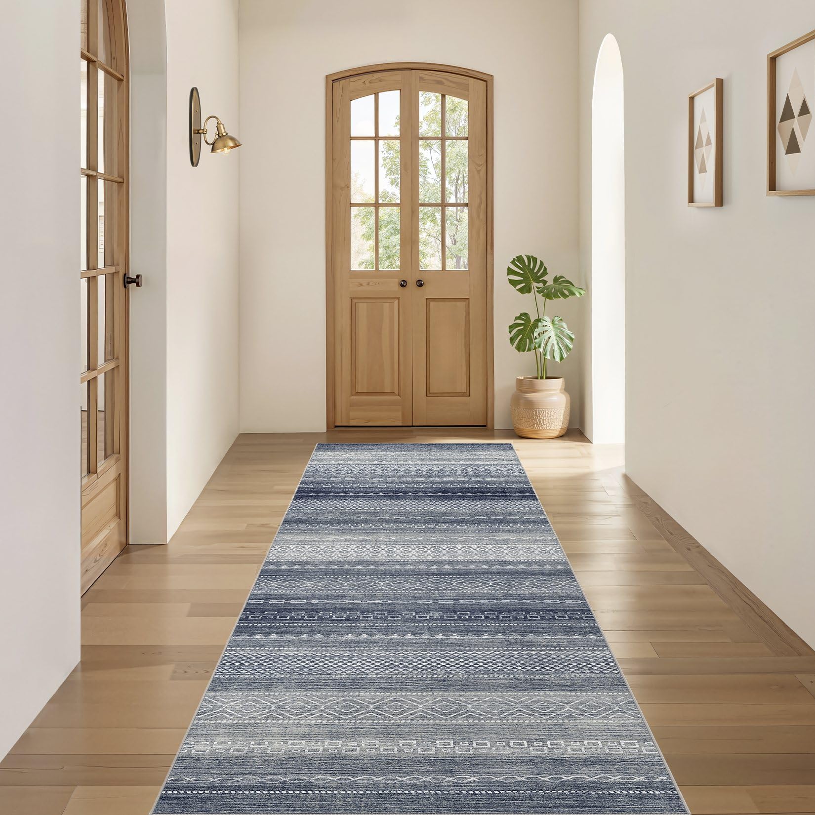 Nakagishi Boho 2x6 Runner Rug Machine Washable Rugs Non Slip Denim Blue