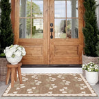 Floral Outdoor Rug - 28" x 43" Spring Front Door Mat Indoor Outside Entrance Non-Slip Washable Outdoor Mat Tan Boho Neutral Farmhouse Throw Rugs for Entryway Kitchen Bedroom Front Porch Decor