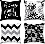 Hexagram Geometric Black Pillow Covers 18x18 Set of 4, Decorative Outdoor Boho Modern Throw Pillow Covers, Home Sweet Home Farmhouse Cushion Case for Couch Sofa Bedroom Indoor Decor(No Insert)