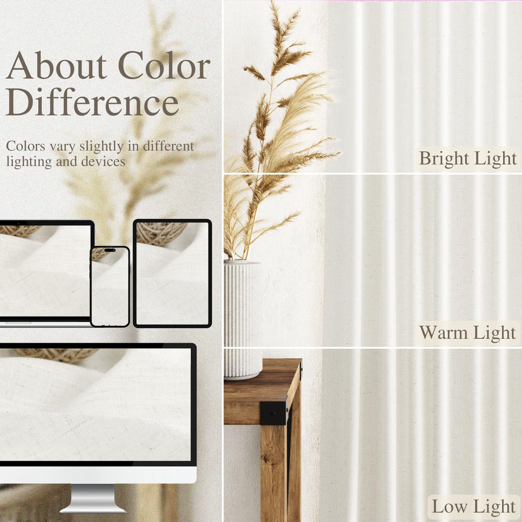 Nanspring Neutral Linen Curtains 80 Inch Length for Living Room Light Filtering Semi Sheer Curtain Coastal Modern Farmhouse Decor Drapes for Bedroom Back Tab and Rod Pocket 52x80, 2 Panels