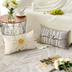 AVOIN colorlife Home Sweet Home Spring Summer Flowers Throw Pillow Covers, 12 x 20 Inch Grey Cushion Case for Sofa Couch Set of 4