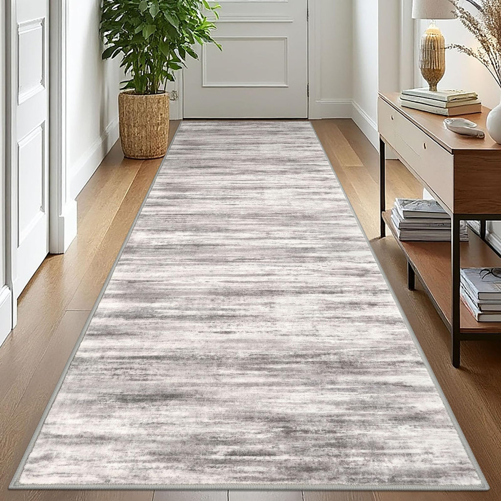 KOZYFLY 3x10 Ft Rug Modern Ombre Runner Rug for Hallway, Washable Kitchen Rugs Non-Slip Soft Striped Entryway Rug, Print Grey/Light Beige/Brown Abstract Carpet for Laundry Nursery