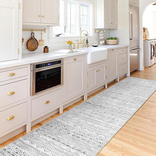 2'6x12 Runner Rug Washable Moroccan: Non Slip Kitchen Long Floor Mat Gray