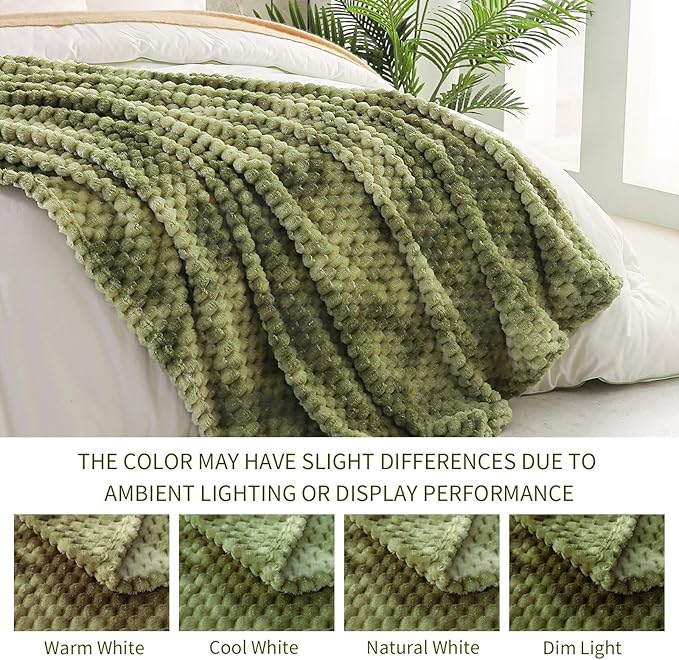 Exclusivo Mezcla Fleece Twin Blanket for Bed, Extra Large Fuzzy Tie-dye Olive Green Bed Blankets, Soft Cozy Plush Sofa Throws for All Seasons, 60x80 Inches