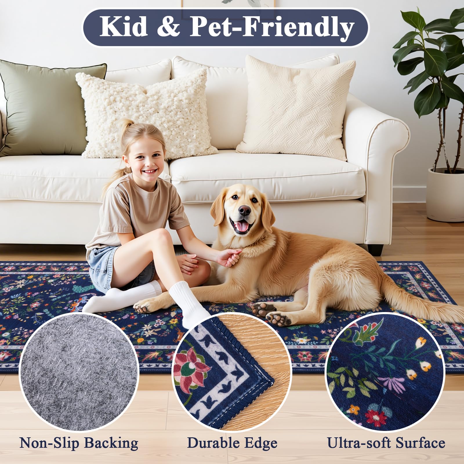 HEBE Hallway Runner Rug 2'x8', Washable Non Slip Kitchen Rug Runner