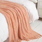 BOURINA Orange Throw Blanket 50 x90 Inches Throw Textured Solid Soft Sofa Throw Bed Runner Couch Cover Knitted Decorative Blanket Bed Runner