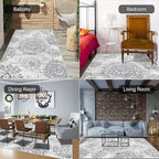 HEBE Washable Area Rug - 4'x6' Non Slip Soft Distressed Medallion Bedroom & Living Room Accent Throw Vintage Entry Floor Carpet for Dining Room & Bathroom Entryway