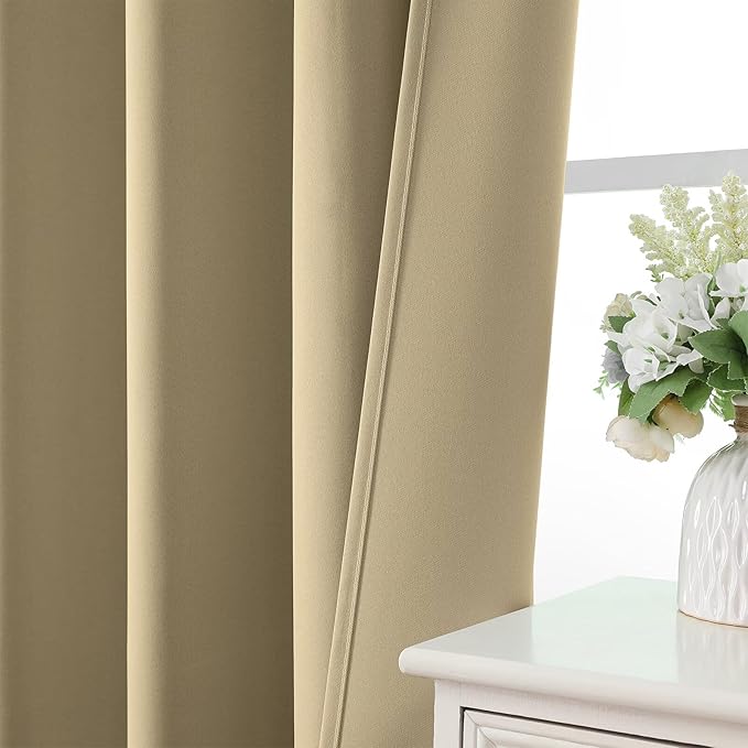 CUCRAF Beige Blackout Curtains 45 inch Length 2 Panels Set, Rod Pocket Room Darkening Drapes for Bedroom Living Room, Insulated Thermal Light Blocking Window Curtain (W52 x L45 Inch)