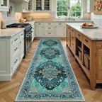 Area Rugs 2'x7' Runner Rug Non Slip Washable for Kitchen Hallway Bedroom Beside Laundry Room Bathroom Rug, Floor Carpet, Teal Green Lake Blue Turquoise