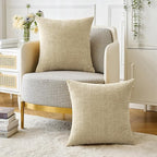 MIULEE Pack of 2 Beige Throw Pillow Covers 16x16 Inch Soft Chenille Pillow Covers for Sofa Living Room Spring Home Decor Couch Solid Dyed Cases