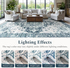 Rugflix 9x12 Area Rug for Living Room, Machine Washable Area Rugs with Non-Slip Backing, Large Soft Boho Vintage Rug for Bedroom, Dining Room, Low Pile Carpet, Kids Pet Friendly, Blue