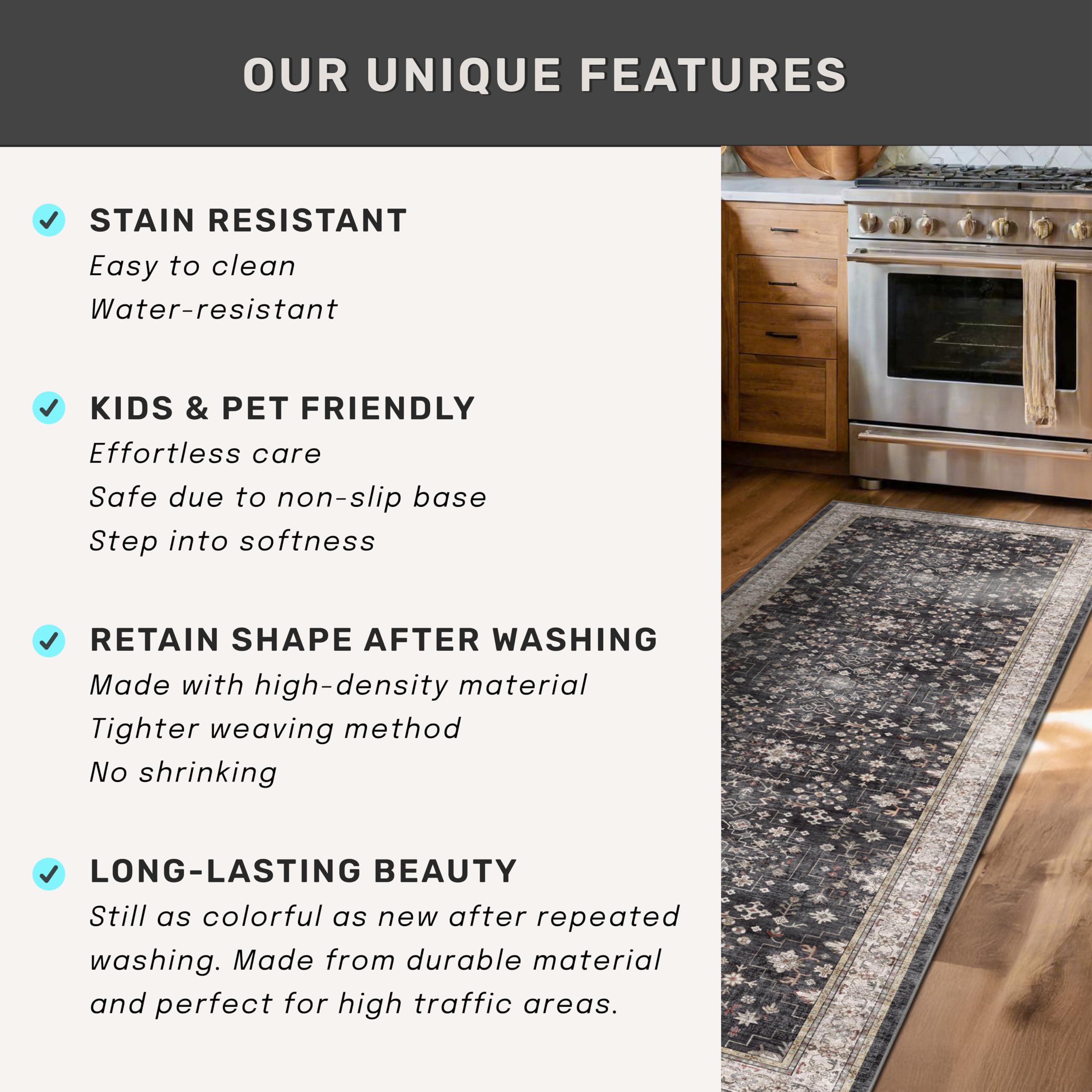 Large 3x5 Entryway Rug Indoor - Washable Non-Slip Low Pile Ultra Soft Area Rug for Large Kitchen, Bedroom Bedside, Mudroom - Distressed Boho Modern Aesthetic Geometric Decor, Ashen/Multi