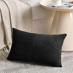 Fancy Homi 2 Packs Black Lumbar Decorative Throw Pillow Covers 14x22 Inch for Living Room Couch Bed Sofa, Rustic Farmhouse Boho Home Decor, Soft Striped Corduroy Rectangle Accent Cushion Case 35x55 cm