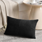 Fancy Homi 2 Packs Black Long Lumbar Decorative Throw Pillow Covers 16x24 Inch for Couch Bed Sofa, Rustic Farmhouse Boho Home Decor, Soft Striped Corduroy Rectangle Accent Cushion Case 40x60 cm