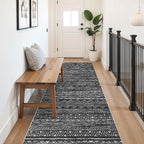 3x10 Washable Hallway Runner Rug - Moroccan Non-Slip Long Runners for Entryway Soft Modern Geometric Low-Pile Rugs for Kitchen Waterproof Neutral Carpet for Bedrooom Bathroom Laundry 3x10 Black
