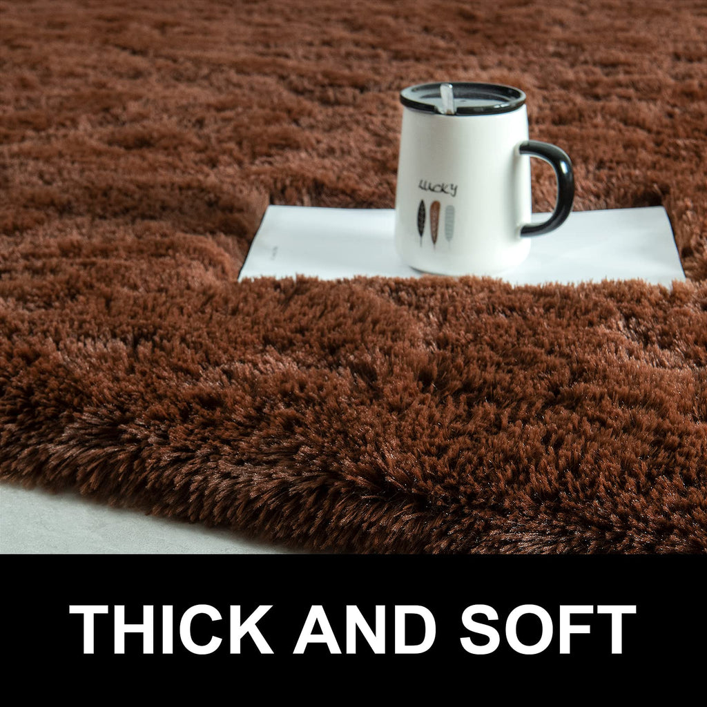 LOCHAS 2x3 Area Rugs Fluffy Living Room Carpets for Kids Bedroom, Brown