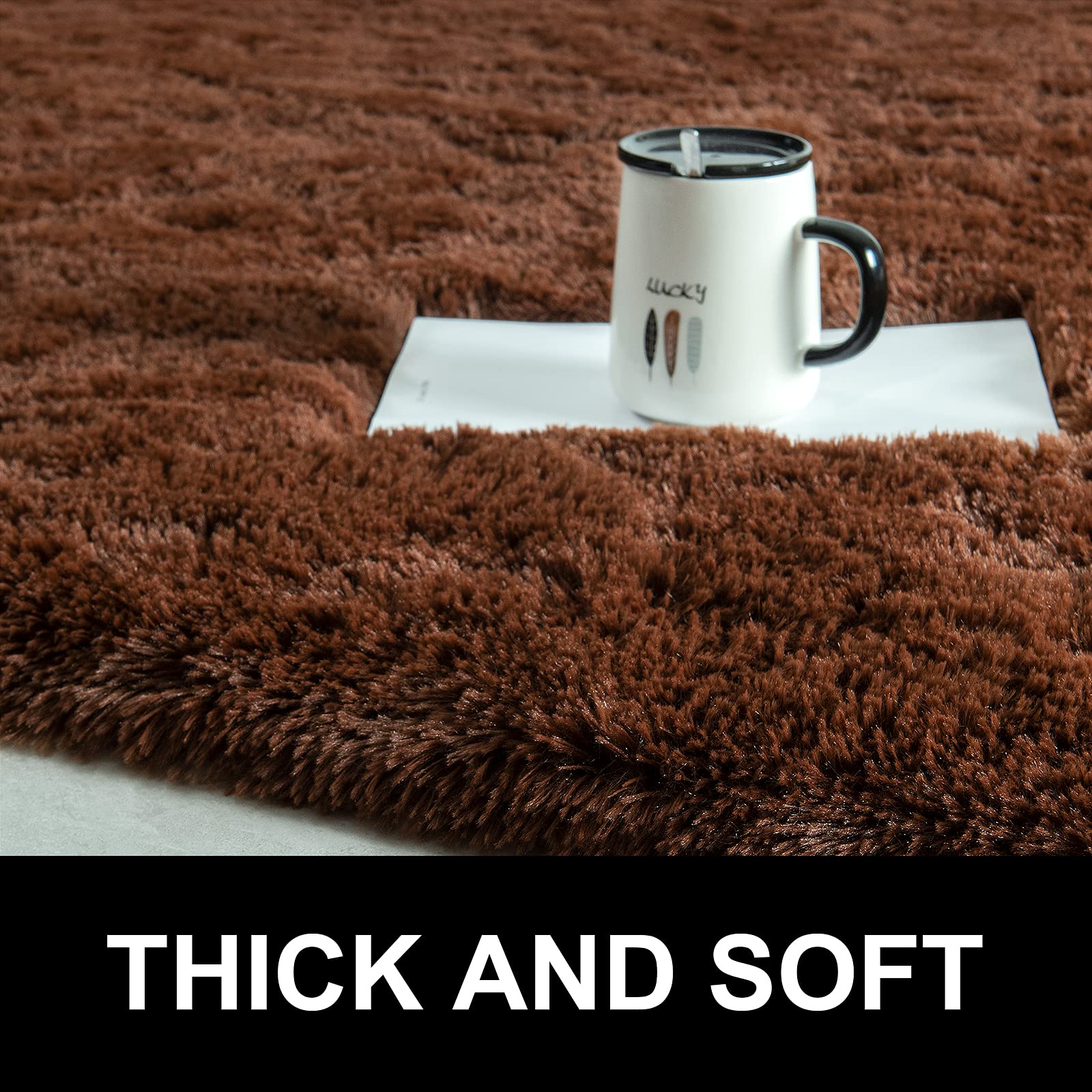 LOCHAS 2x3 Area Rugs Fluffy Living Room Carpets for Kids Bedroom, Brown