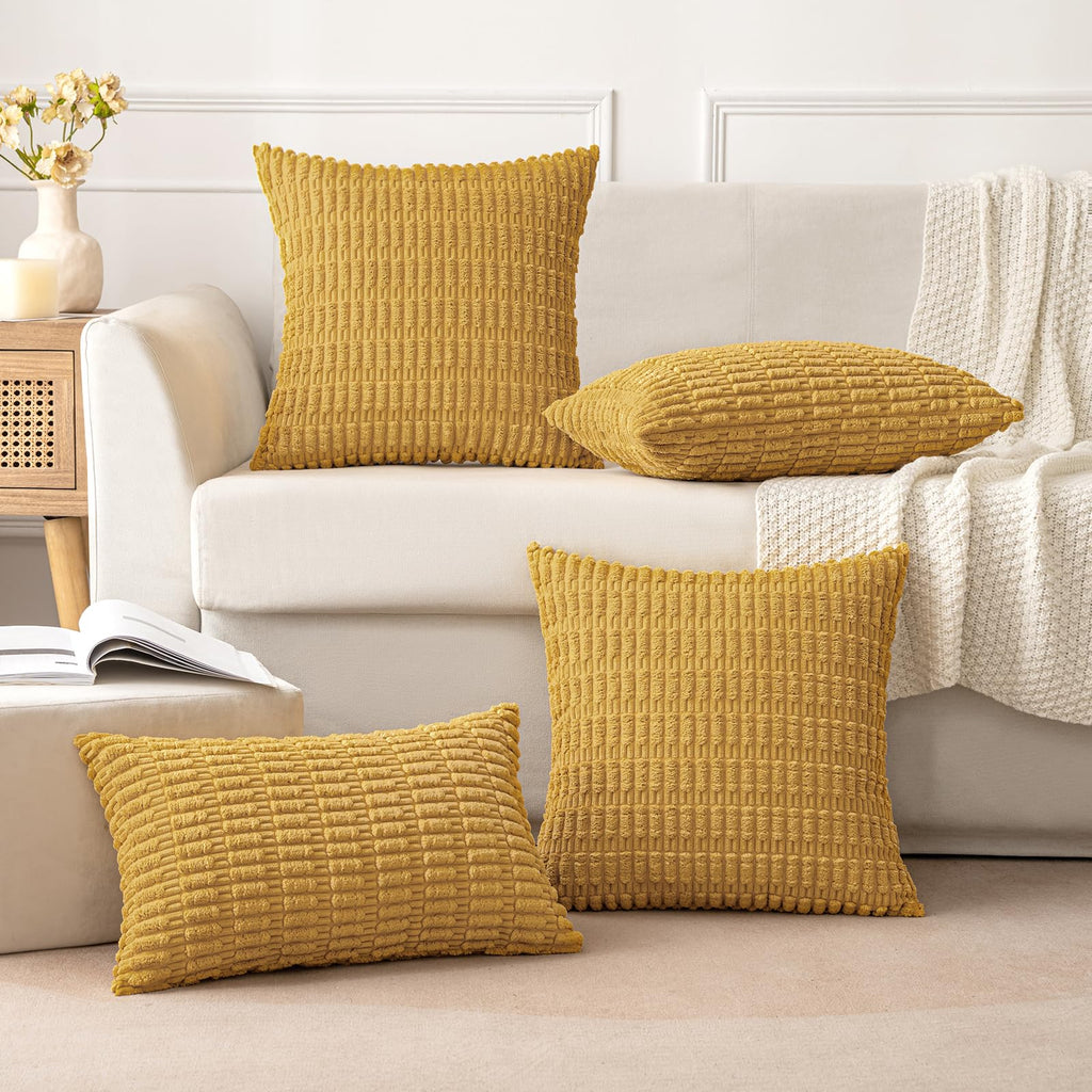 MIULEE Corduroy Decorative Throw Pillow Covers 20x20 Yellow Pack of 2