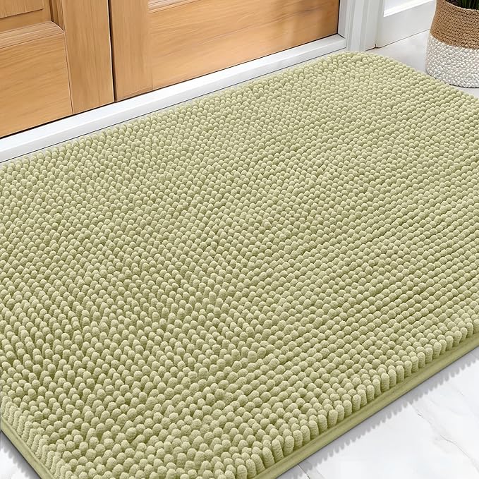 OLANLY Dog Door Mat for Muddy Paws 32x20, Absorbs Moisture and Dirt, Absorbent Non-Slip Washable Doormat, Quick Dry Chenille Mud Mat for Dogs, Entry Indoor Entryway Carpet for Inside Floor, Vanilla