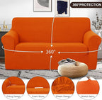 U-NICE HOME Oversized Stretch Loveseat Couch Cover Sofa Covers Washable Sofa Slipcover Furniture Protector for 2 Cushion Couch Sofa Pet Friendly, Orange