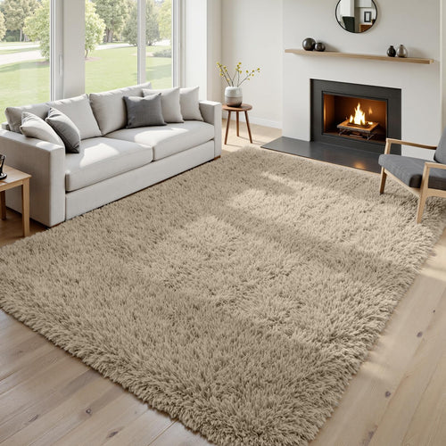 6x9 Fluffy Shag Area Rugs for Living Room Bedroom: Soft Carpet Gray Camel