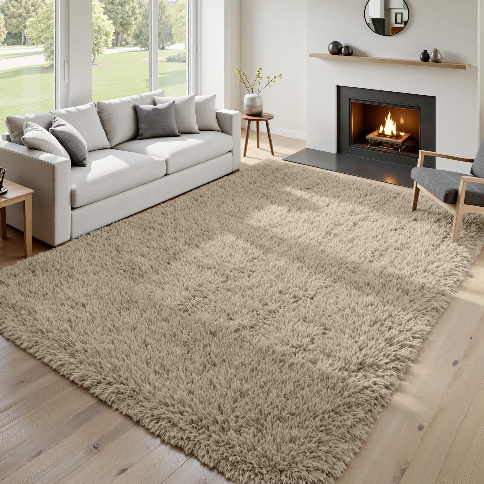 6x9 Fluffy Shag Area Rugs for Living Room Bedroom: Soft Carpet Gray Camel