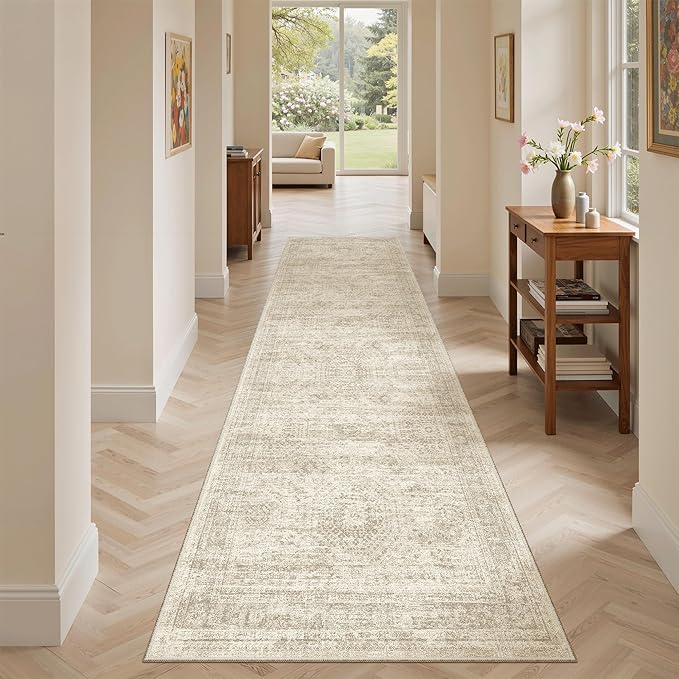 Soalmost Runner Rug 2x7 Washable Non-Slip Hallway Rugs for Kitchen Beige