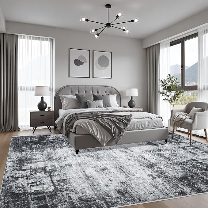 FXRHLP Area Rug Living Room: 4x6 Modern Washable Soft Carpet Dark Black