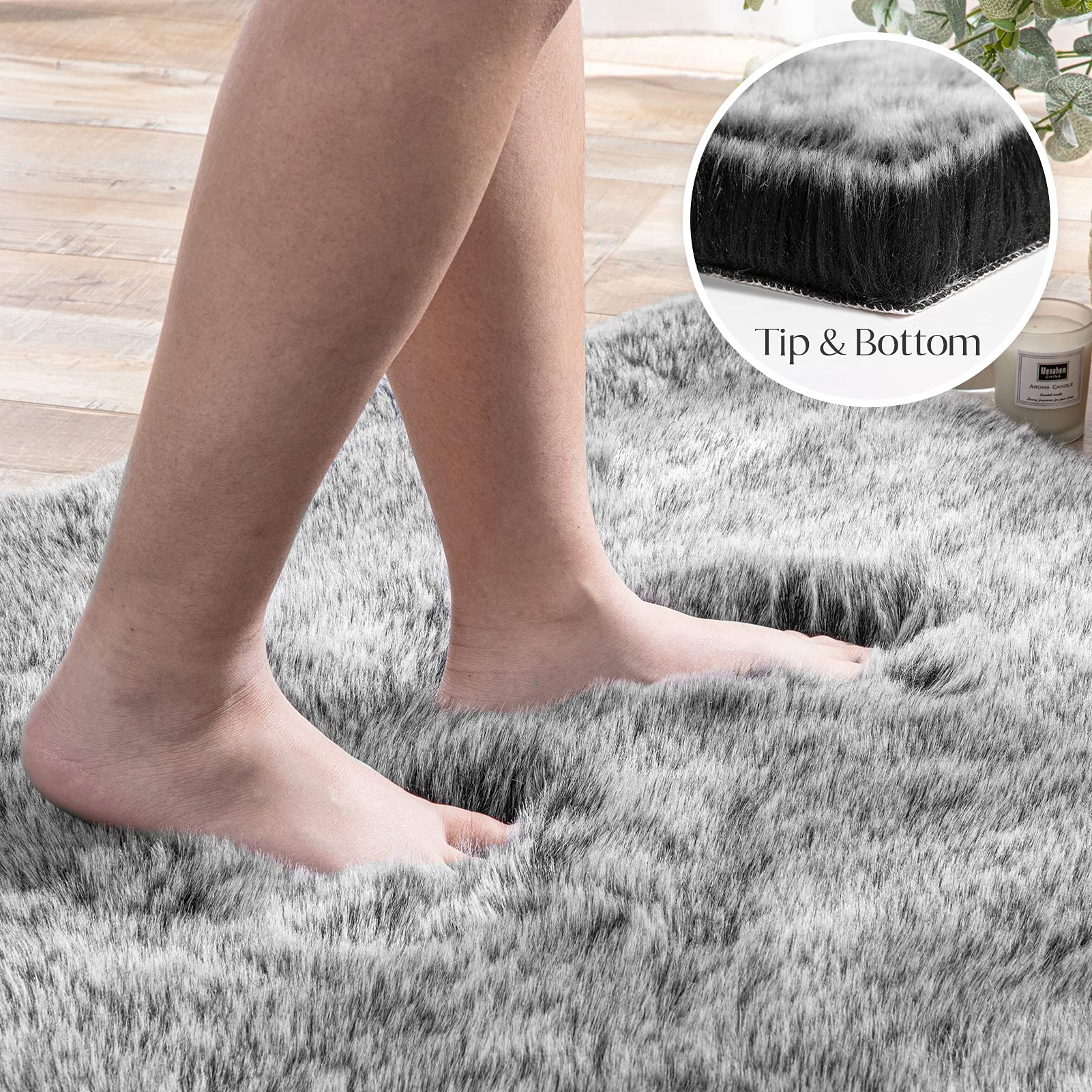 Ashler HOME DECO Soft Fox Faux Fur Chair Couch Cover Area Rug for Bedroom Floor Sofa Living Room Black White 2 x 2.8 ft