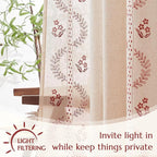 jinchan Belrose Linen Curtains for Bedroom Floral Curtains 96 Inch Length Linen Blend Burgundy Red Embroidered Drapes Farmhouse Flower Patterned Drapes for Living Room Window Treatments Set 2 Panels