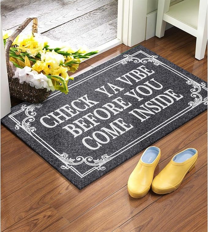 HLFMVWE Front Door Indoor Outdoor Entrance Doormat Grey Rubber Welcome Door Mat Come Inside This House Doormat Anti Slip Easy to Clean Corridor Patio Entry Mat 28" x 18"