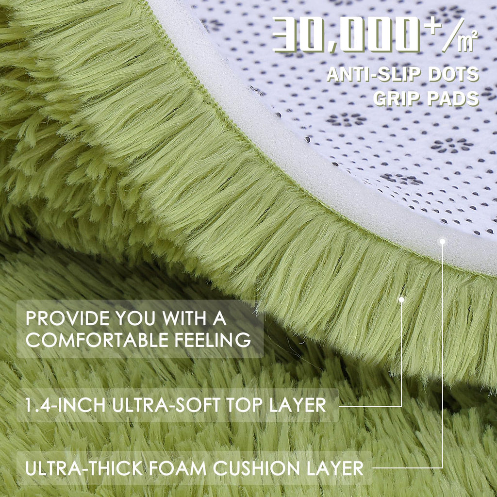 OLANLY Grass Green Round Rugs for Bedroom - Machine Washable, 5 ft Circle Area Rugs for Living Room, Soft and Fluffy Shaggy Carpet for Teen Girls and Boys, Nursery Rooms, Dorms, Home Decor Aesthetic